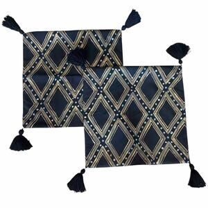 Frontgate Black Gold Geometric Pillow Covers Set 2 Tassel Diamond Regency Boho